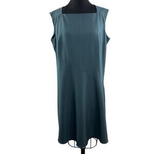 M.M. LAFLEUR Green / Blue Sheath Dress Sleeveless Knee Length Square Neck XXL +!